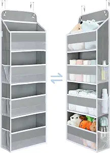 Yecaye 1 Pack Over the Door Organizer, 35.2lbs Load Toy Stuffed Animal Storage, Large Capacity Swing-proof Hanging Bathroom Organizers and Storage for Nursery Newborn Baby Essential Stuff Grey