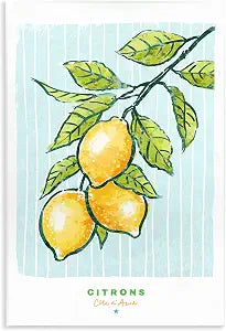 Modern Bistro Lemons Kitchen, 13 x 19 Inch Mounted Print on Wall Plaque