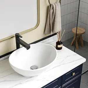 Garvee Vessel Sink for Bathroom,16.3x13.6x5.9 Inch Oval Vanity Sink with Overflow, White Porcelain Ceramic, Modern