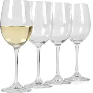 Martha Stewart Vivica 4-Pack White Wine Glass Set, 13 oz  Elegant Stemmed Wine Glasses for Entertaining, Durable Clear Glassware for Dining, Parties, or Everyday Use