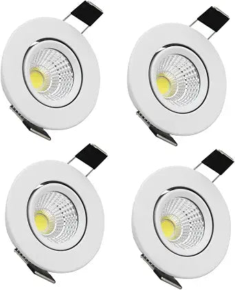 Recessed Downlight 110V Dimmable 3WCOB CRI80 Spotlight Lamp Daylight 2 Inch Adjustable Angle Lighting Kits 5000K-5500K Ceiling Lights Pack of 4 With LED Driver