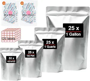 125 PCS Mylar Bags with 400cc Oxygen Absorbers for Food Storage