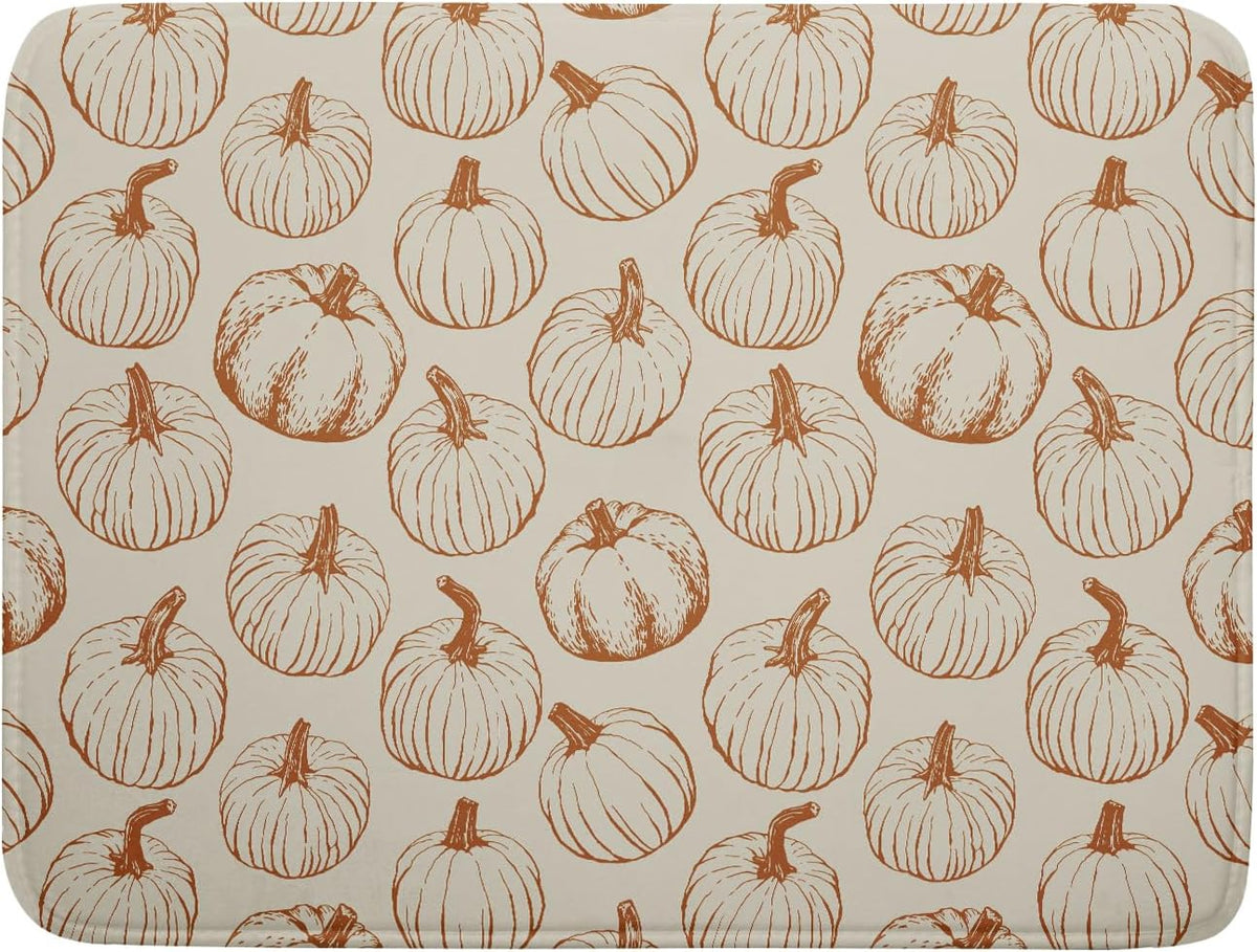 Fall Thanksgiving Pumpkin Dish Drying Mat for Kitchen Counter 18x24 Burnt Orange Autumn Harvest Print Absorbent Reversible Microfiber Drying Mats Kitchen Countertop Protector Dishes Drainer Pad