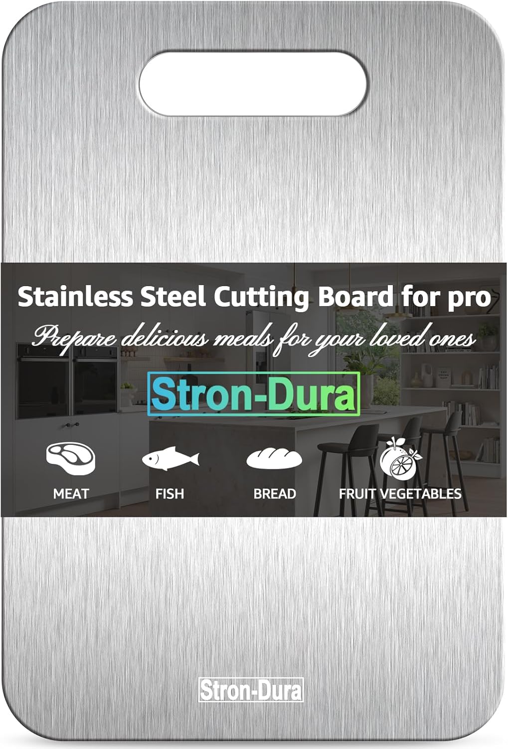 Stron-Dura Small Stainless Steel Cutting Board for Kitchen, 11.5" x 8" Food Safe Metal Chopping Board, Dishwasher Safe, Double Sided Odorless, Cutting Board for Meat Veggies Camping
