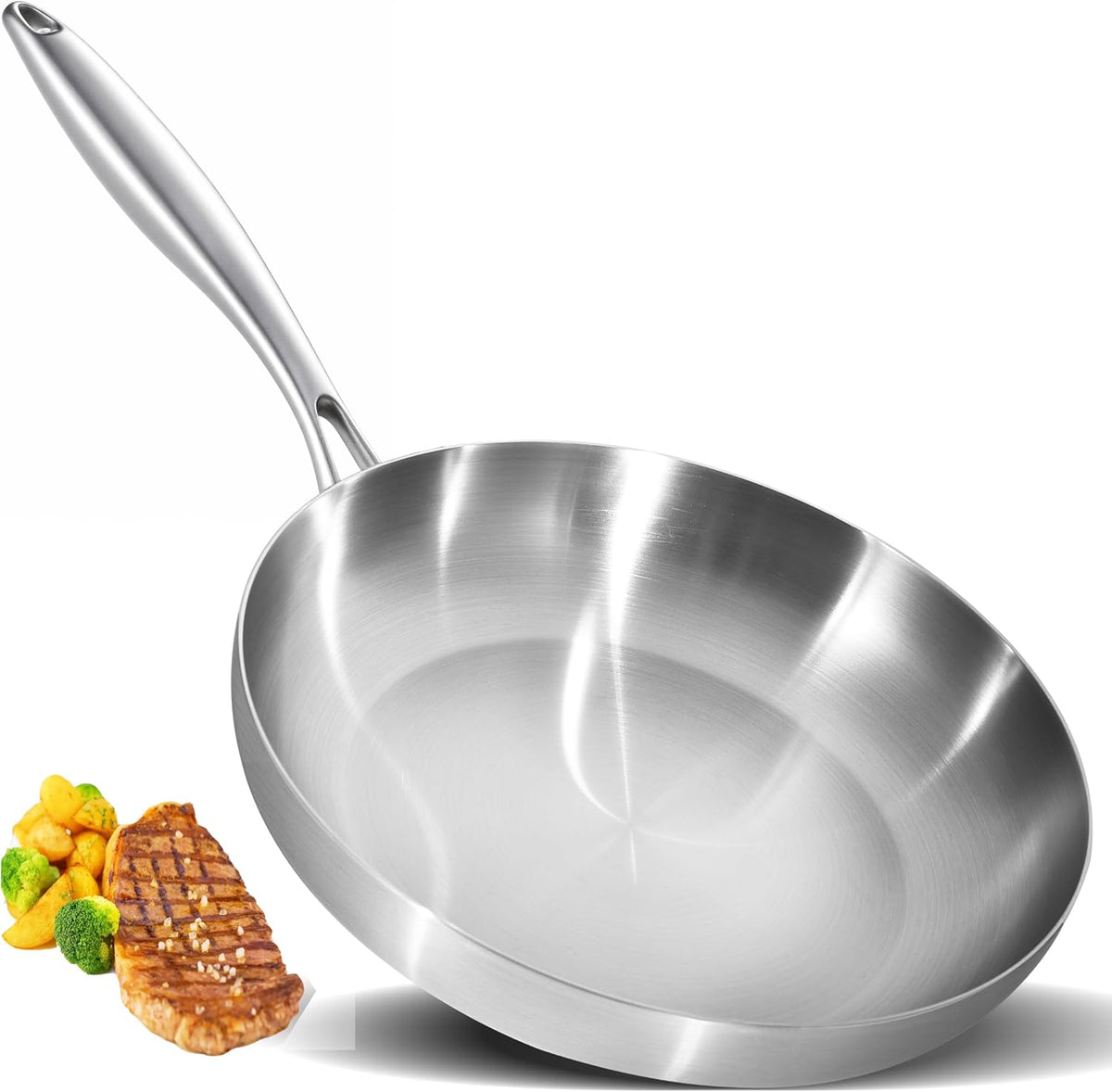 LOLYKITCH 12 Inch Stainless Steel Pan | Tri-Ply | PFOA & PTFE Free Skillet