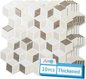 Art3d Peel and Stick Backsplash, 3D Hexagon Wall Tile, 10-Pack, Light Brown