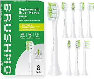 BRUSHMO Whitening Replacement Heads for Philips Sonicare, 8 Pack White