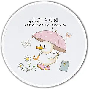 Cute Christian Duck Round Mouse Pad 8.7x8.7 Inch, Just a Girl Who Loves Jesus Bible Mouse Pad for Home Office Computer Laptop Desk Accessories, Gifts for Duck Lovers