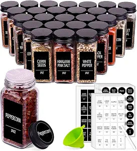 Churboro 25 Pack Glass Spice Jars with Labels, 4oz Spice Containers
