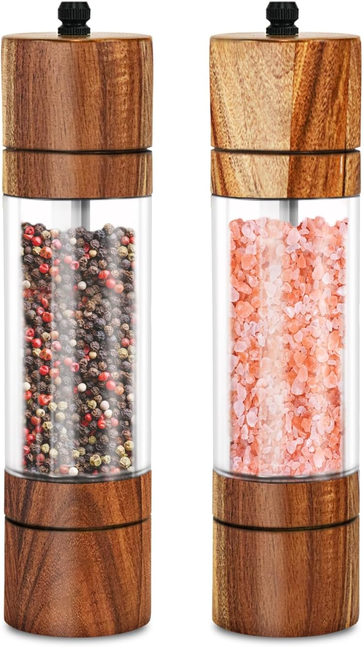 XWXO Acacia Wood Salt Grinder and Pepper Grinder Set Premium Acrylic