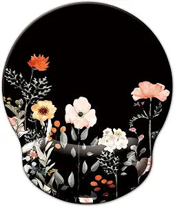 Mouse Pad with Wrist Support, Ergonomic Mouse Pad with Memory Foam Wrist Rest Cushion, Non-Slip Rubber Base Gaming Mice Pad for Home Office Computer Laptop, Flower Black