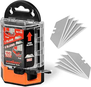HORUSDY Pack Of 100 Utility Knife Blades, Box Cutter Blades Replacement with Dispenser, SK5 Carbon Steel
