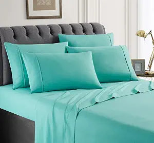 Queen Size Bed Sheets Set - 4PC Solid Breathable Microfiber Bed Sheets - Hotel Luxury Fade Resistant Bedding for Women, Men, Kids & Teens, Includes 1 Fitted Sheet, 1 Flat Sheet and 2 Pillowcases