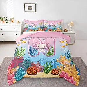 Erosebridal Pink Kawaii Axolotl Comforter Set Twin Size for Girls