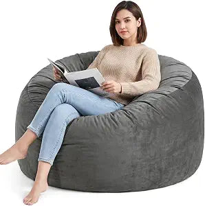 3FT Bean Bag Chair, Medium Memory Foam Bean Bags with Ultra Soft Washable Dutch Velvet Cover, BeanBags for Living Room, Bedroom and Gaming Room -Grey