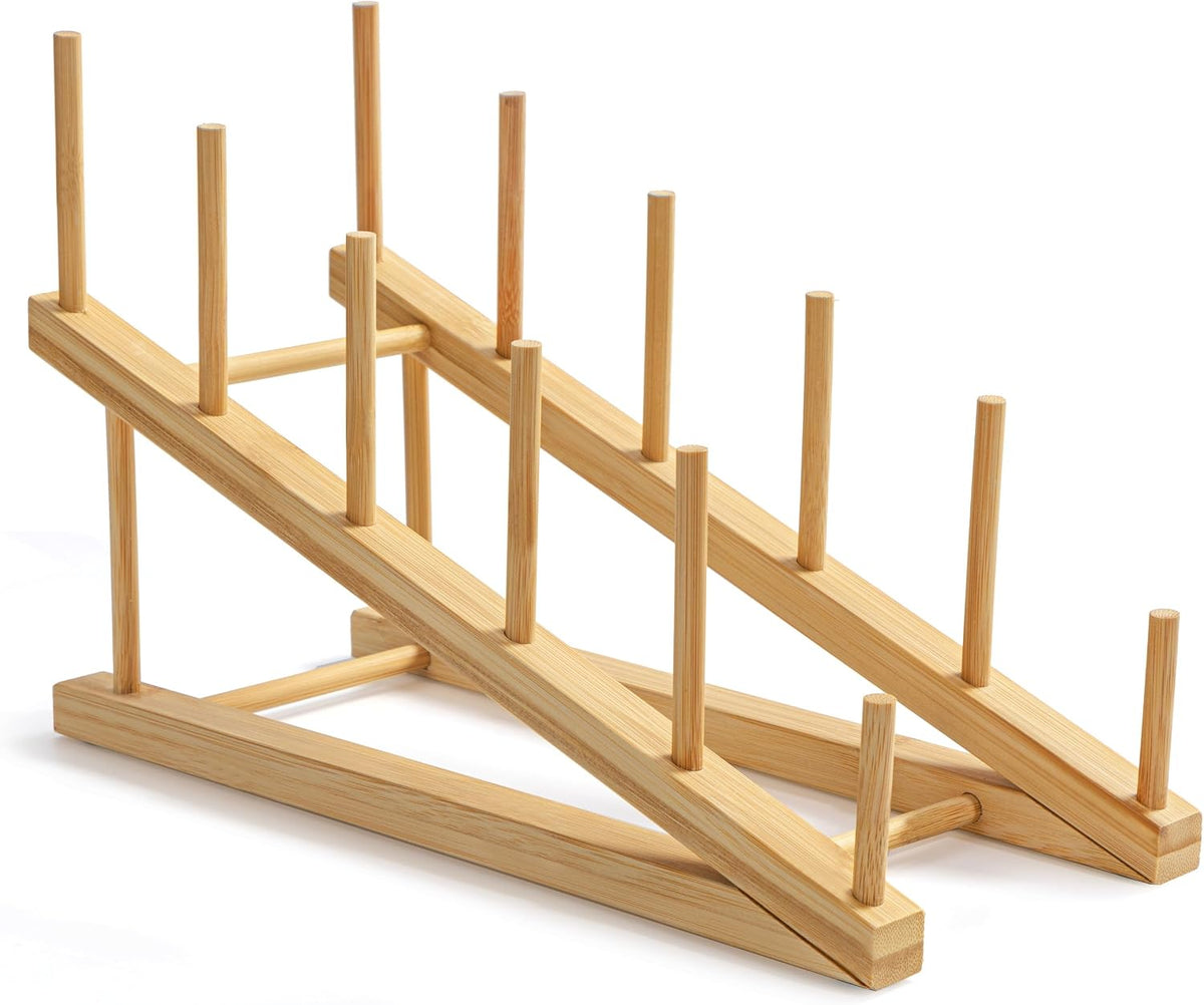 HBlife Step Bamboo Wooden Dish Drying Rack Kitchen Plate Display Stand