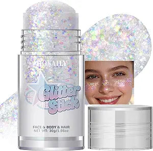HOSAILY Dazzle White Body Glitter Stick, Holographic Fairy Costume Makeup Face Hair Glitter Stick Rave Outfits for Women, Shimmer Face Paint Singer Concert Festival Party Accessories, 1.06 OZ