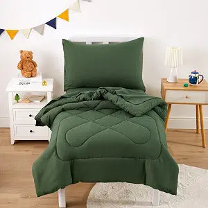 Wake In Cloud - Toddler Bedding Set for Boys Girls, 4 Pieces Soft Crib Bed Set Including Comforter, Sheets and Pillowcase, Olive Green