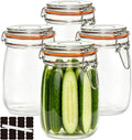 32 oz Pickling Jars with Airtight Lids,4 Pack Air Tight Glass Storage Jars with Airtight Lid,Wide Mouth Sealed Air Tight Jar with Hinged Lids for Canning,Pickling,Fermenting