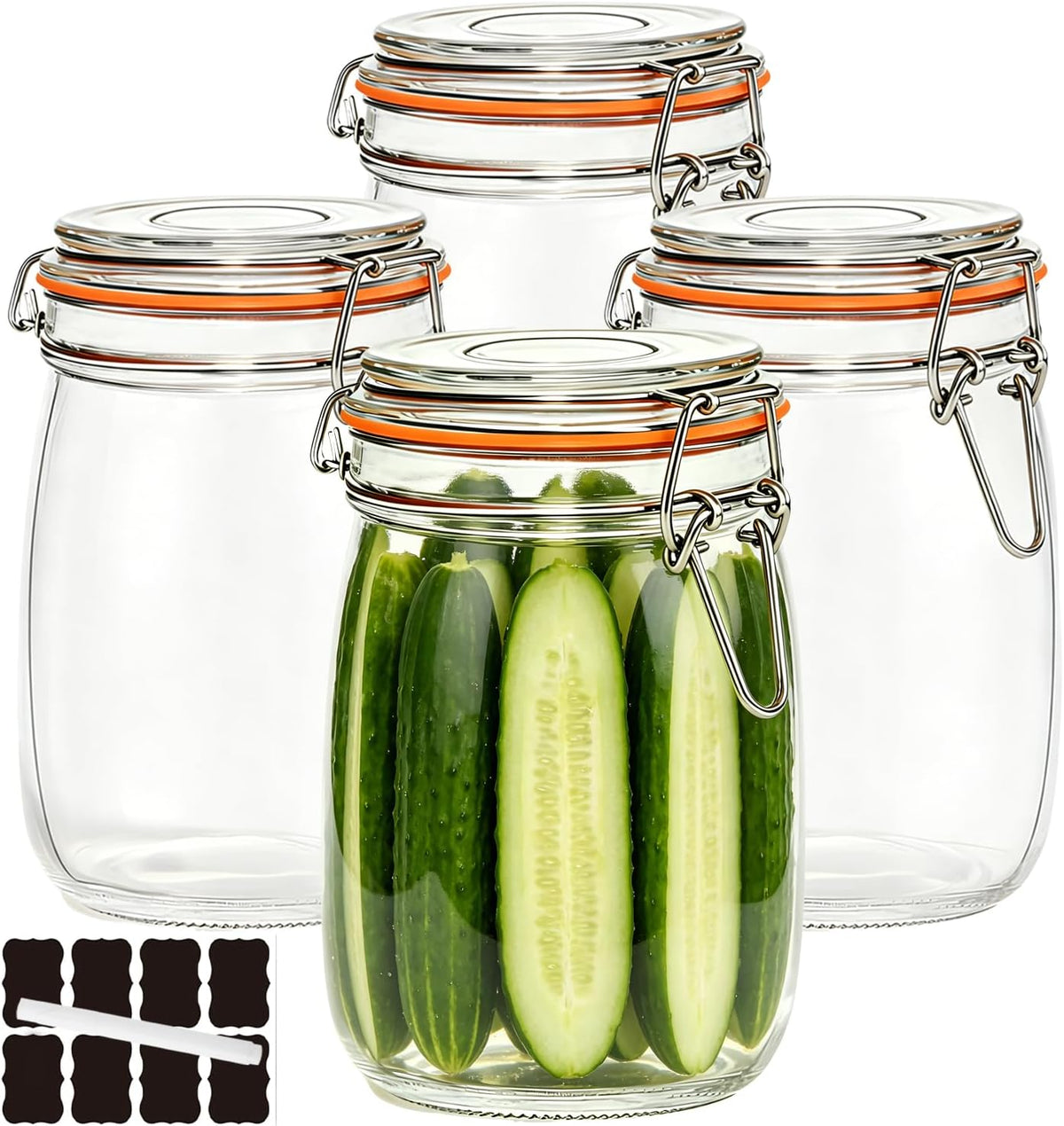 32 oz Pickling Jars with Airtight Lids,4 Pack Air Tight Glass Storage Jars with Airtight Lid,Wide Mouth Sealed Air Tight Jar with Hinged Lids for Canning,Pickling,Fermenting