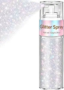 Hair and Body Glitter Spray, Silver-Rainbow Glitter Hair Spray Dry Powder Makeup, Festival Rave Accessories Outfits Prom Loose Sparkle Powder, Ultra Fine Resin Glitters for DIY Crafts (Silver-Rainbow)