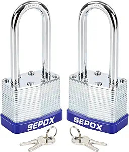 SEPOX Heavy Duty Outdoor Padlock Keyed-Alike 2-3/8" Extra Long Shackle 2PK