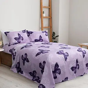 ARTALL 4-Piece Butterfly Print Queen Size Sheet Set, Soft Microfiber All-Season Bed Sheets Includes 2 Pillowcases, 1 Flat Sheet, 1 Fitted Sheet with 15" Deep Pockets, Purple