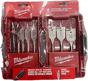 Milwaukee 49-22-0175 8-Piece Universal Quik-Lok Flat Boring Spade Bit Set w/ Carrying Case