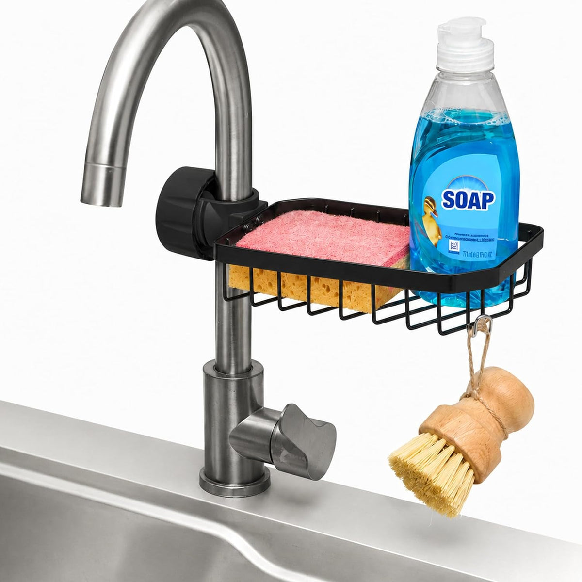 Kitchen Sink Sponge Holder over Faucet Caddy Organizer for Round Faucet