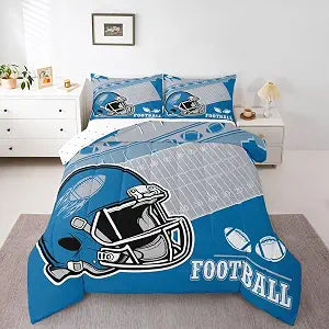 Erosebridal Football City Bedding Blue Boys Comforter Sets Twin Football Fans Gamer Room Decor for Boys,Rugby Sports Kids Bedding Set Gifts for Teen Men Grey Quilt Duvet 2 Pcs (Detroit)