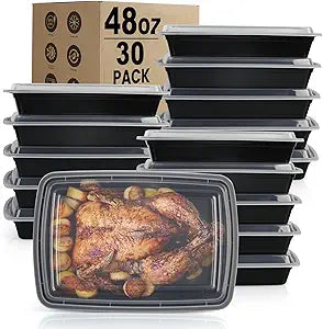 Meal Prep Containers Reusable - 48oz Food Storage Containers with Lids 30 Pack, To Go Food Containers for Meal Prep, Disposable To Go Containers with Lids, BPA Free, Microwave/Dishwasher/Freezer Safe