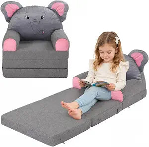 MOMCAYWEX Kids Sofa Chair, 2-in-1 Foldable Couch,Sherpa, Elephant Grey