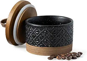 Miamolo Ceramic Jar with Airtight Lid, Mini Coffee Canister Black & 5 fl.oz