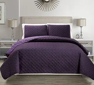 KingLinen Embossed Geometric Reversible Bedspread/Quilt/Coverlet with Sham Set (Purple, Queen)