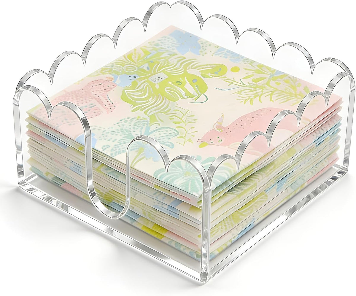 Clear Scalloped Acrylic Napkin Holder for 5x5 Cocktail Napkins