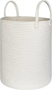 MEGASKET Large White Laundry Basket, 15"x18" Tall Blanket Storage Living Room, XL Cotton Rope Toy Bin for Organizing, Wicker Woven Baby Nursery Laundry Hamper with Handle, White Room Decor Aesthetic