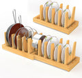 Bamboo Pots and Pans Organizer Under Cabinet, Adjustable Pot Lid Organizer