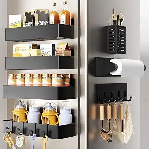 Mystozer Magnetic Spice Rack for Refrigerator Black, 7 Pack
