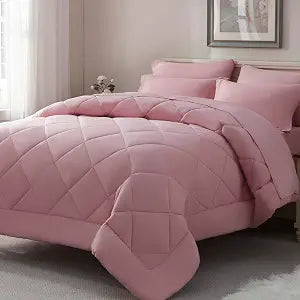 ELNIDO QUEEN�� Queen Comforter Set - 7 Pieces Bed in a Bag Queen Size, Bed Set for All Seasons, Blush Pink Ultra Soft Bedding Sets with Comforter, Flat Sheet, Fitted Sheet, Pillowcases and Pillow Shams