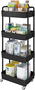 4 Tier Rolling Cart with Wheels, Utility Storage Carts,Black