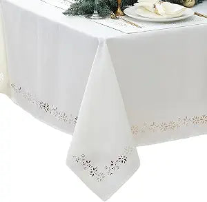 Poinsettia Noel Laser Cut Tablecloth, Ivory - 52" W x 70" L