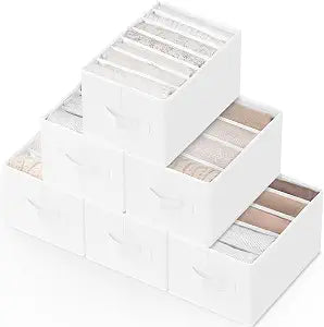 Criusia 6 Pack Large Clothes Organizer, Wardrobe Closet Organizer and Storage with Handles, Foldable Fabric Closet Organizers Dividers for Clothing, Pants, Jeans, Sweater, T-shirts, White