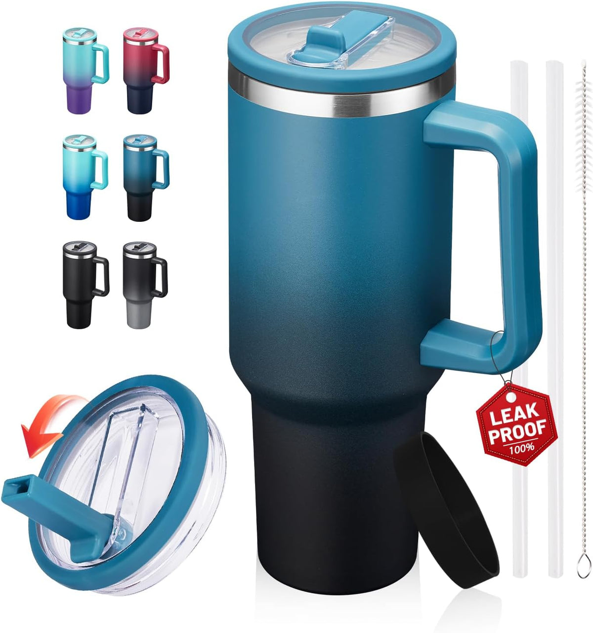ICIOI 40 oz Insulated Tumbler with Handle & Flip Straw, Travel Cup for Men
