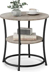 VASAGLE Side Table, 2-Tier Round End Table with 2 Storage Shelves