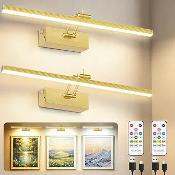 2 Pack 16-Inch Picture Light with Remote, 5200mAh Battery Operated