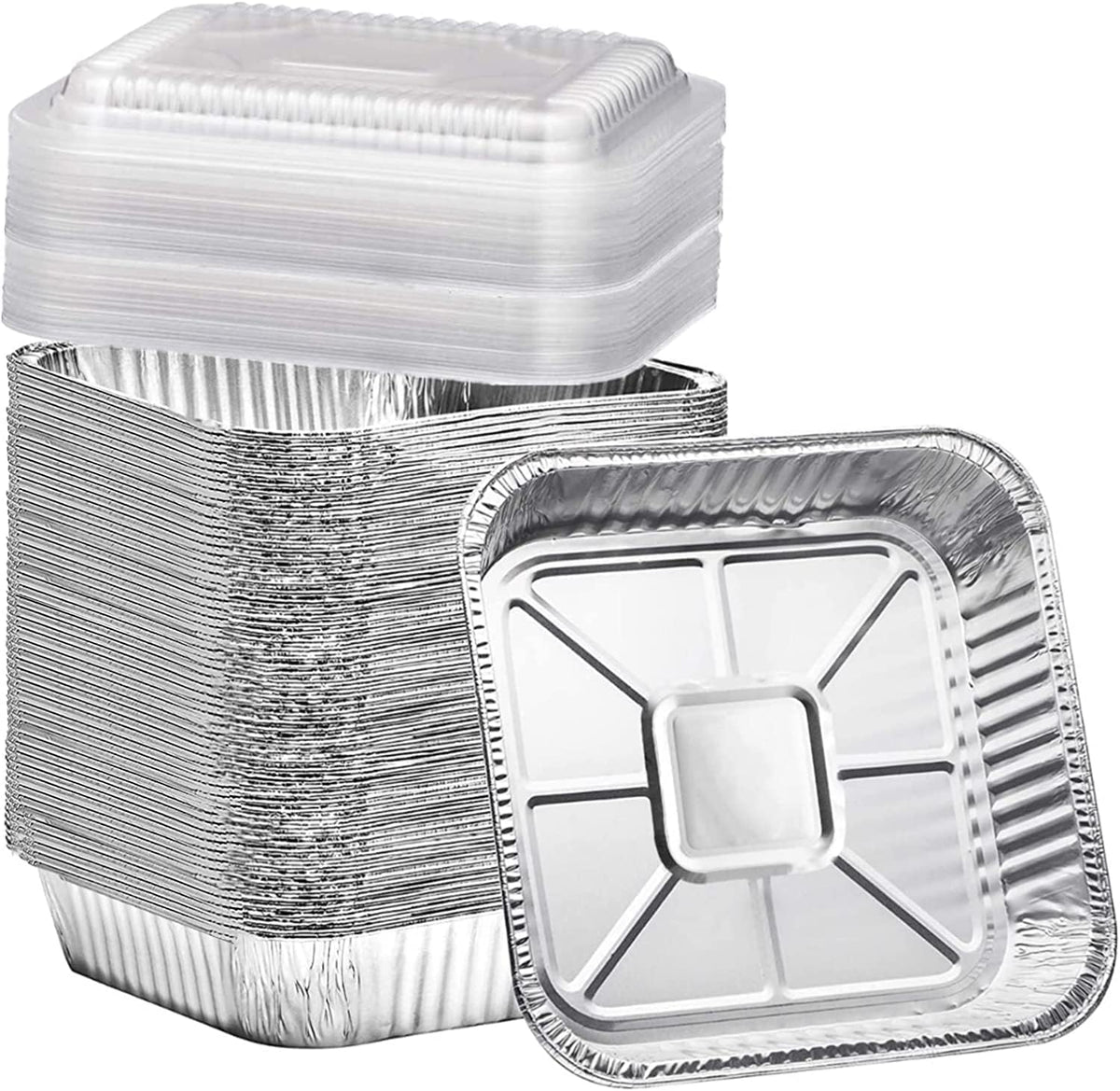 Findful (35 Pack) 8x8 Aluminum Pans with Clear Plastic Lids - Square Baking Cake Pans - Foil Pans with Lids - Disposable Food Containers Great for Cooking, Heating, Storing, Prepping Food