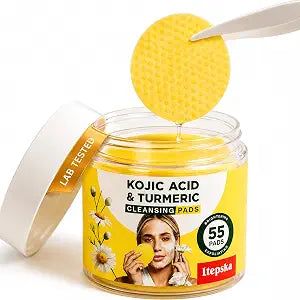 Turmeric Kojic Acid Cleansing Pads, 55 Pcs Kojic Acid and Turmeric Cleansing Pads, Exfoliating Dark Spot Remover for Face with Vitamin C, For Brightening