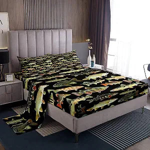 Feelyou Fishing Bed Sheets Set Queen Size 4Pcs Soft