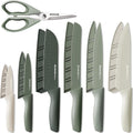 Astercook Knife Set, 13 Pieces Kitchen Knives Set with Healthy Anti-Rust Coating, Dishwasher Safe, Stainless Steel Chef Knife Sets with 6 Blade Guards, Perfect Holiday Gifts for Kitchen Green