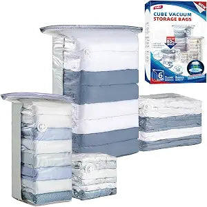 TAILI 6 Pack Vacuum Storage Bags, Cube Combo (3 Jumbo+3 Medium), Cream